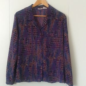 Liz Baker button down blouse purple snake print size 16